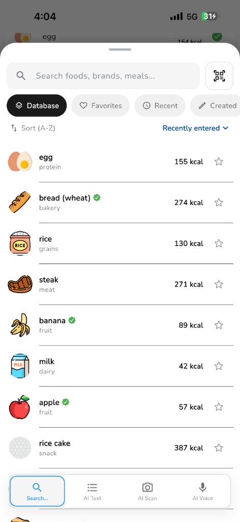 HealFit food search and barcode