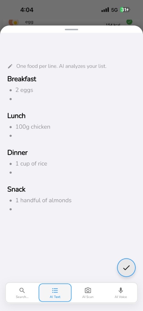 HealFit AI Text food logging